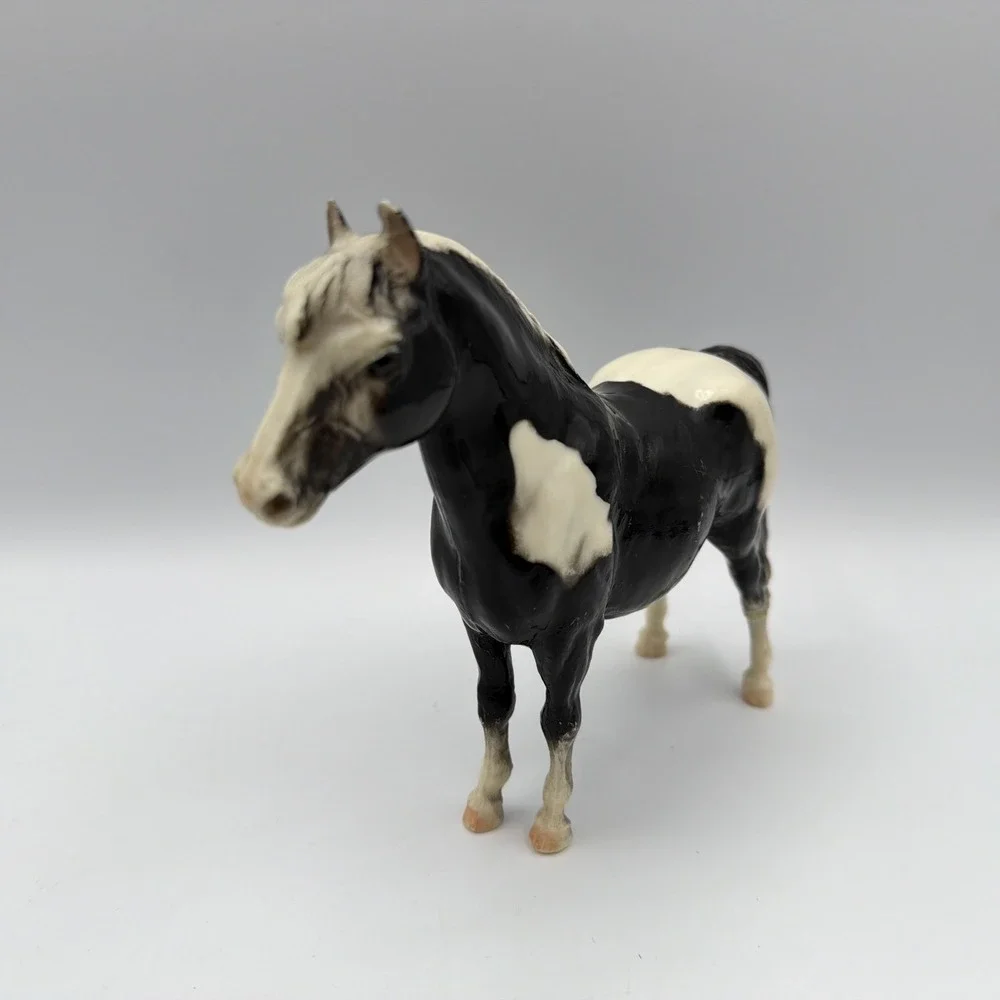 Vintage Breyer Horse #21 Shetland Pony Black White Glossy Pinto Bald Face Figure